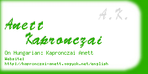 anett kapronczai business card